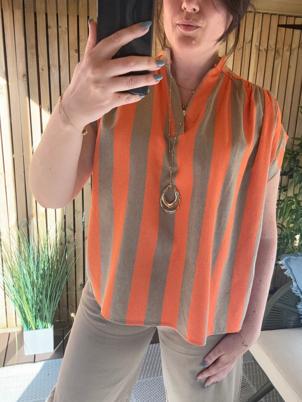 Block Stripe Canvas Cotton Blouse