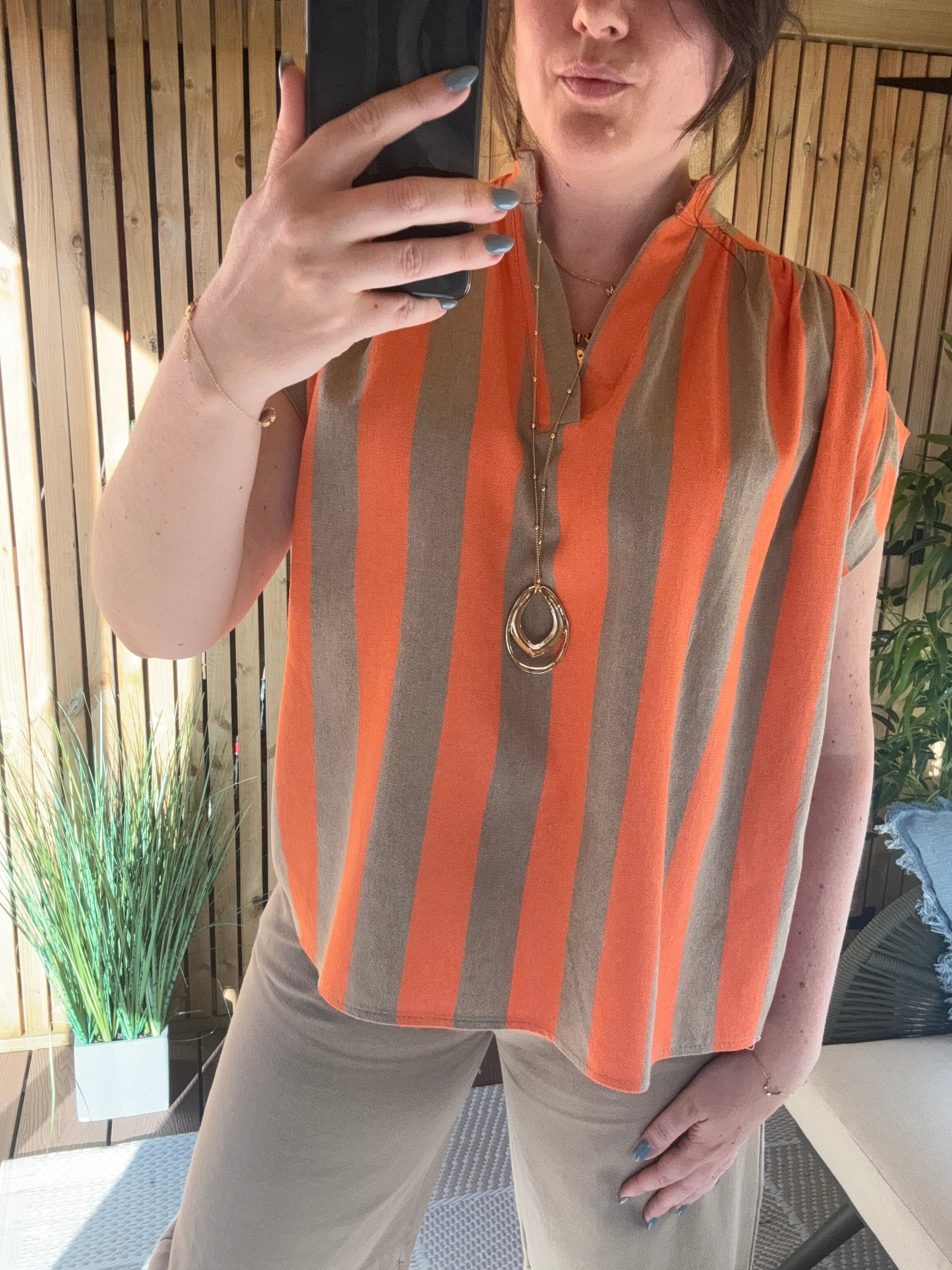 Block Stripe Canvas Cotton Blouse