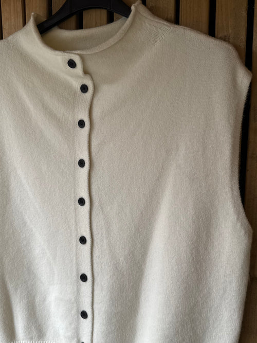 Button Down Soft Knit Tank Top - Cream