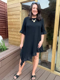 Frill Gauze Linen Asymmetrical Dress