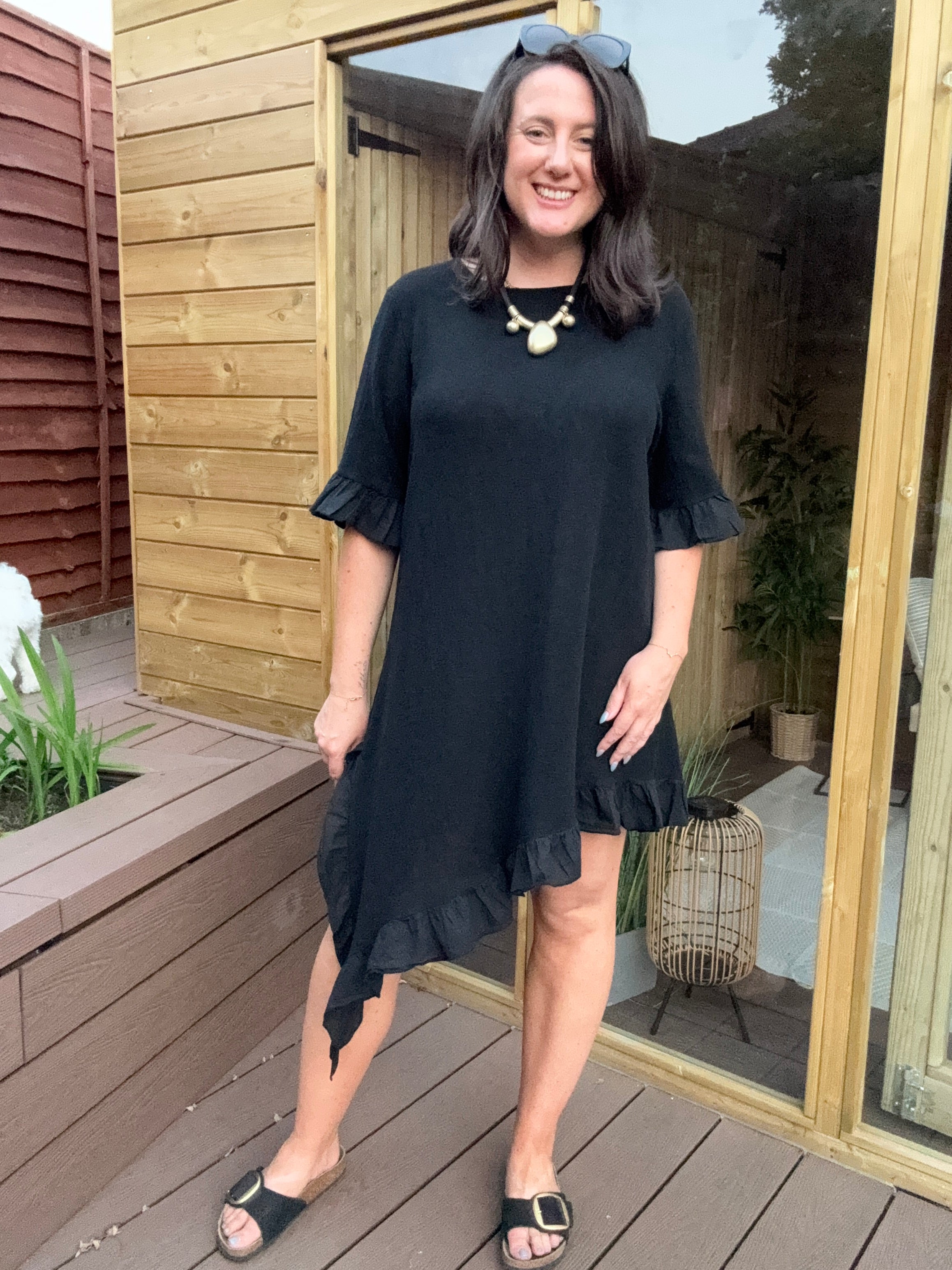 Frill Gauze Linen Asymmetrical Dress