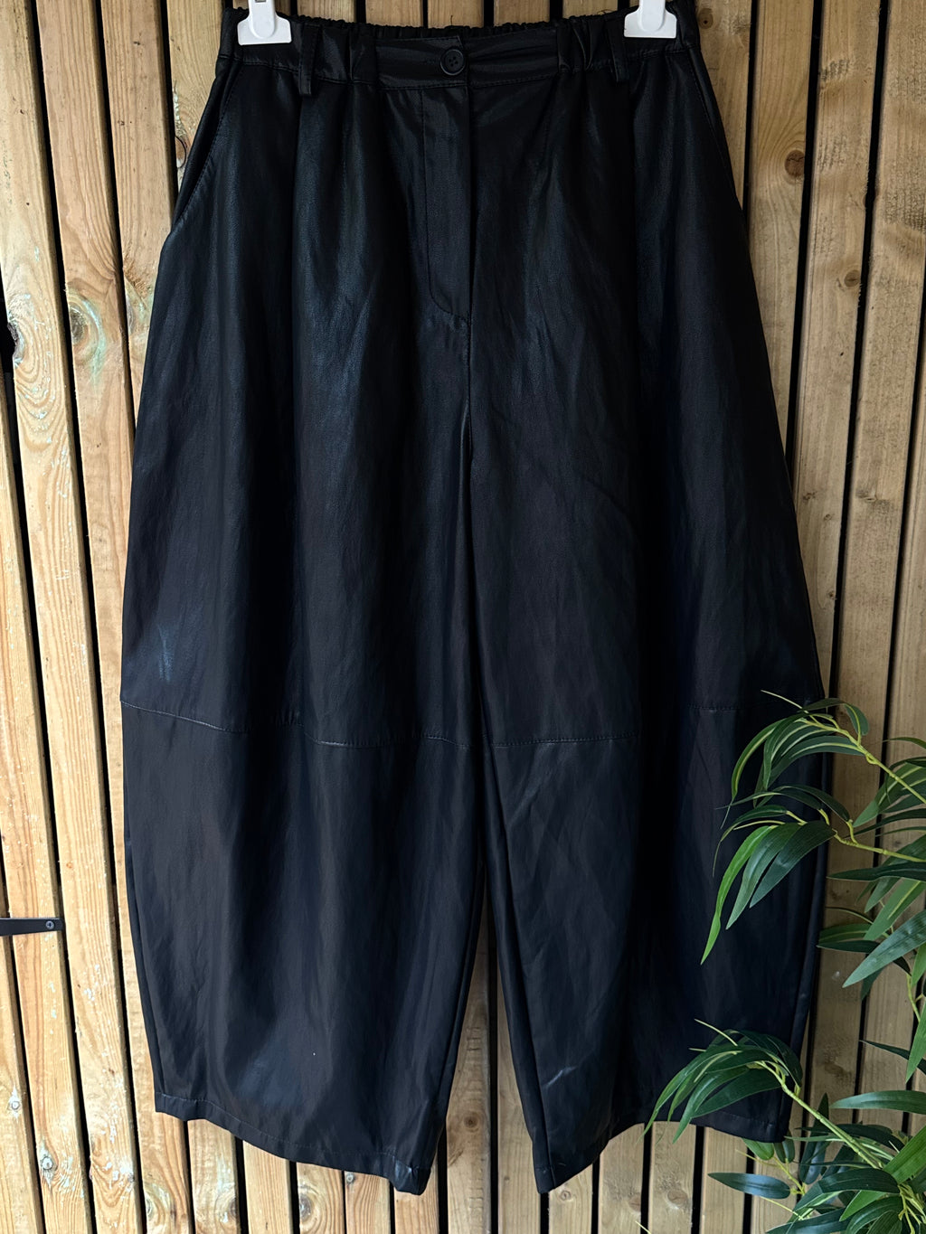 Faux Leather Barrel Trouser