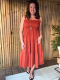 Tiered Cotton Midi Dress - Rust