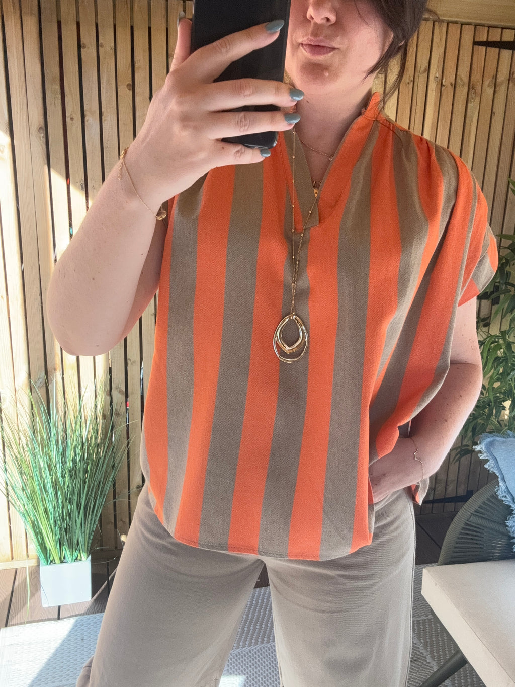 Block Stripe Canvas Cotton Blouse