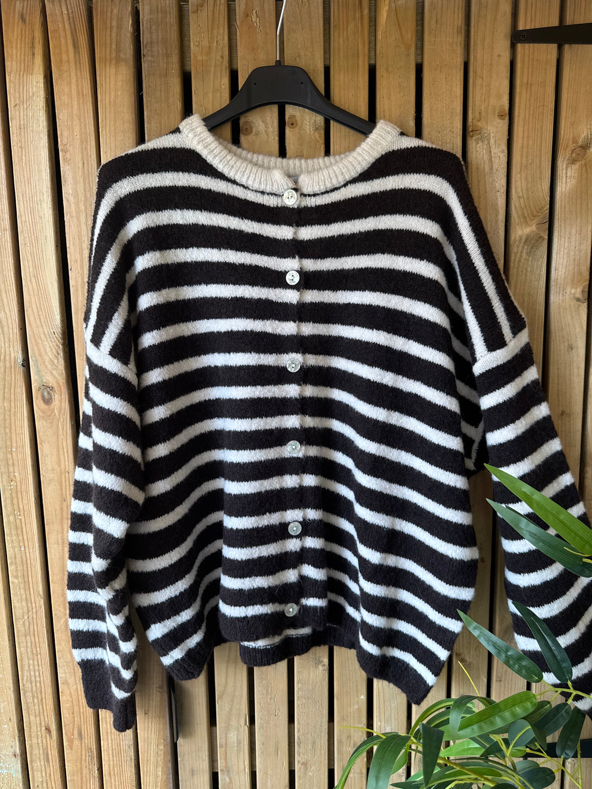 Baby Alpaca Stripe Cardigan - Chocolate & Cream