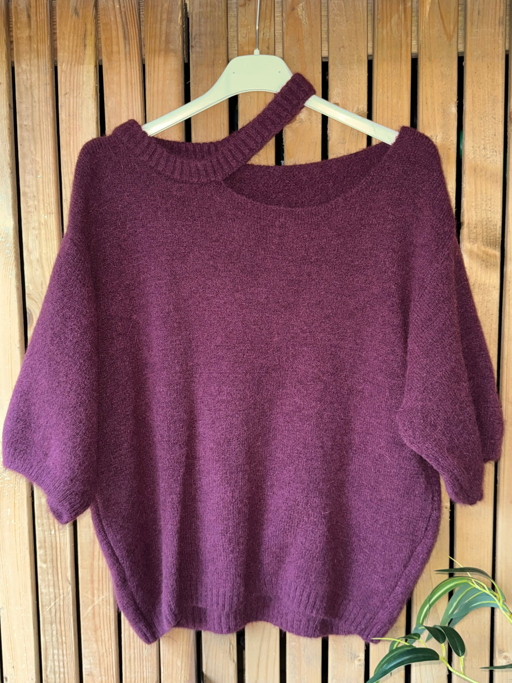 Mohair Cut Out Neck Jumper - Plum