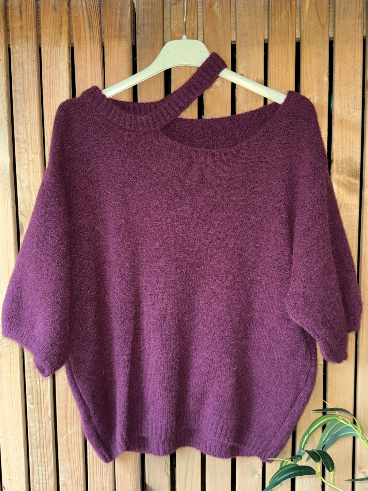 Mohair Cut Out Neck Jumper - Plum