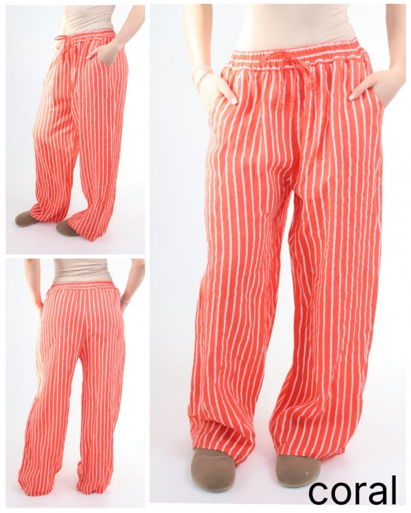 Pinstripe Linen Wide Leg Trousers