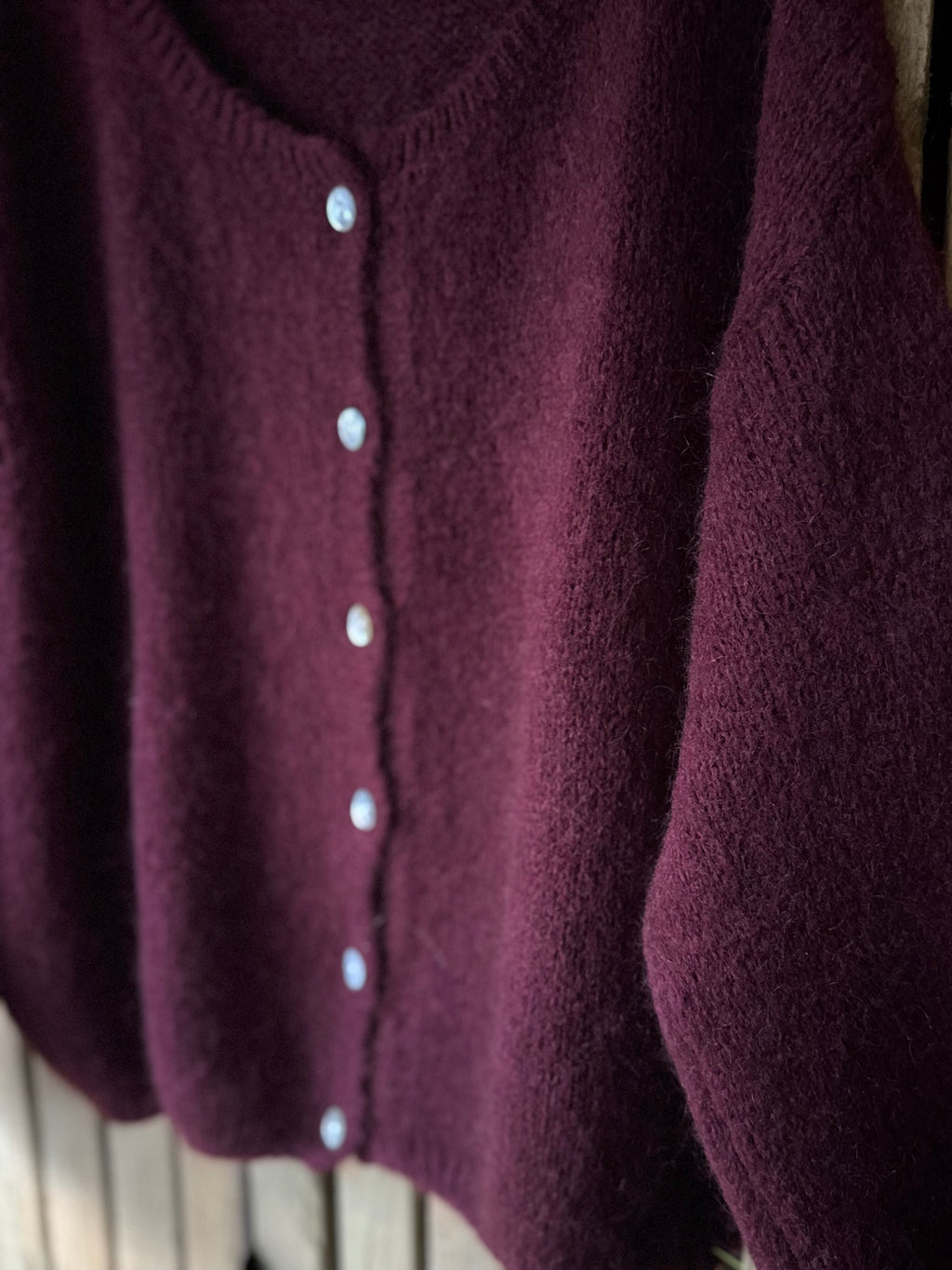 Mohair Long Sleeve Cardigan - Deep Plum