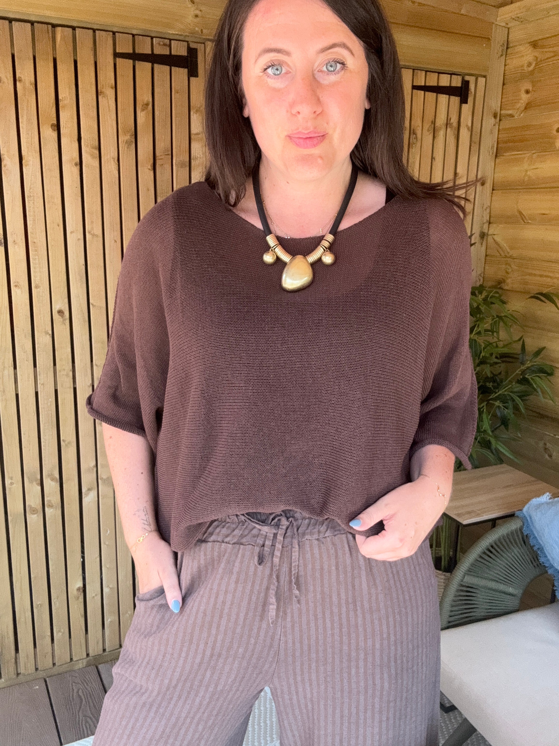Fine Knit Cropped Top - Chocolate