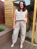 Drawstring Linen Top - Stone