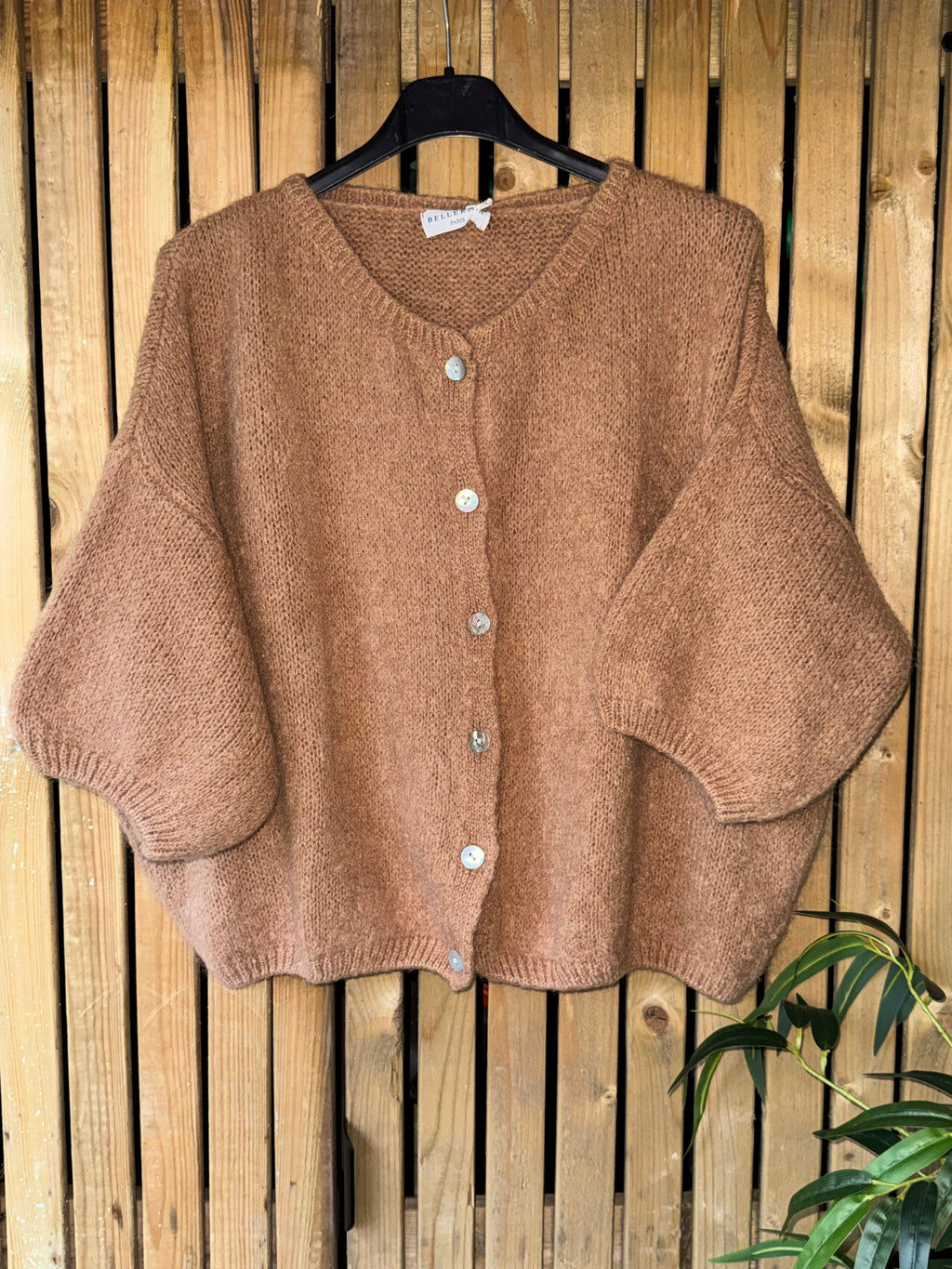 Mohair Cropped Sleeve Cardigan - Camel