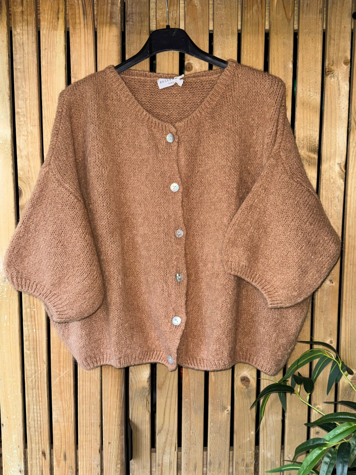 Mohair Cropped Sleeve Cardigan - Camel