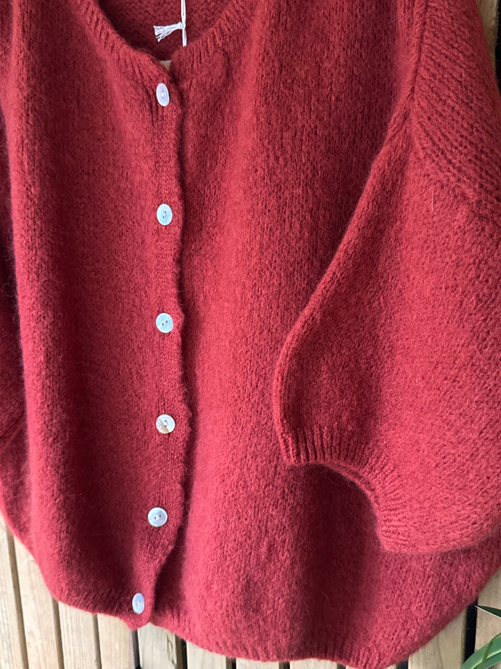 Mohair Cropped Sleeve Cardigan - Rust