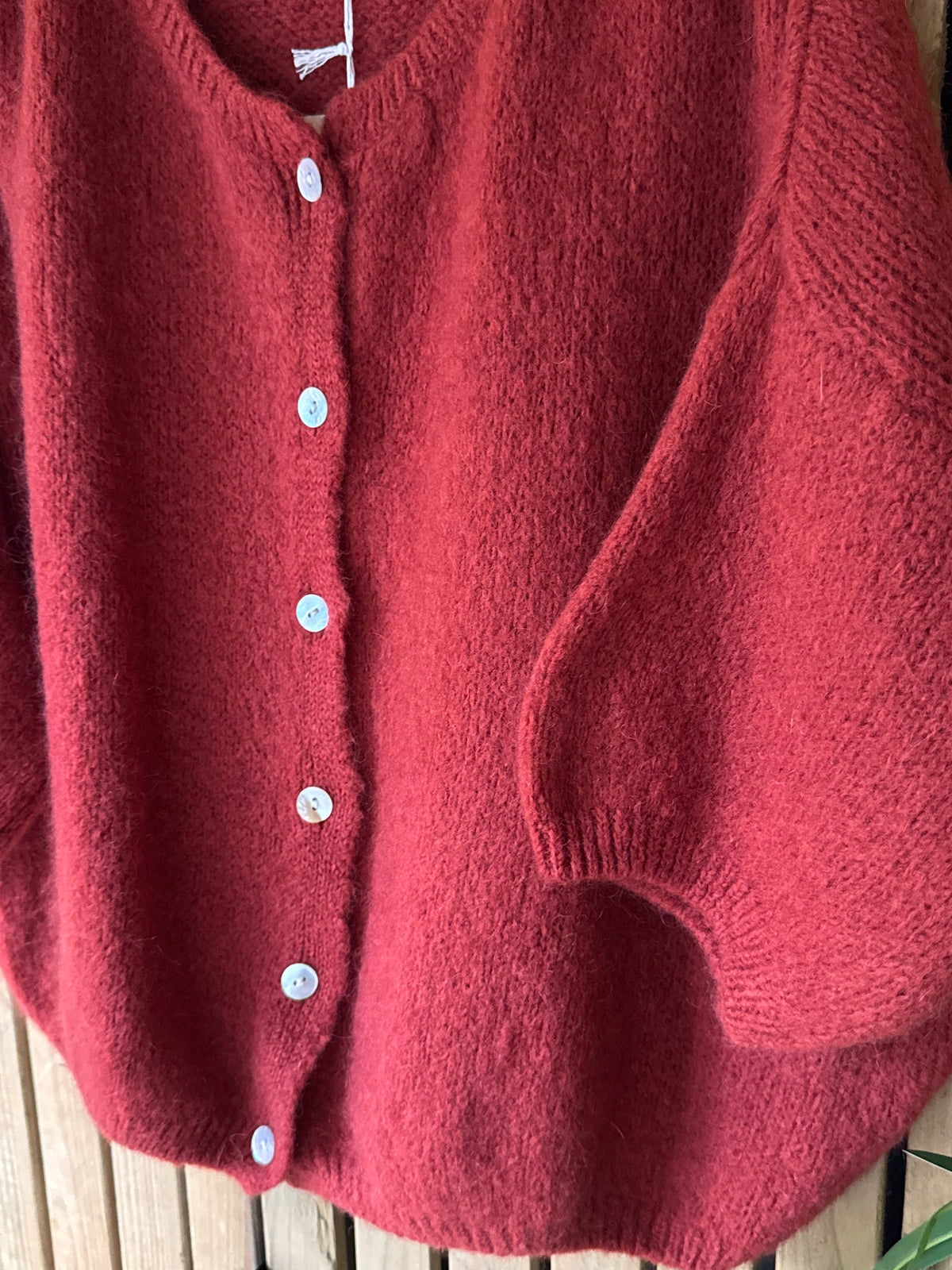 Mohair Cropped Sleeve Cardigan - Rust