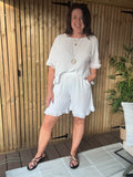 Frill Hem Gauze Linen Shorts - White