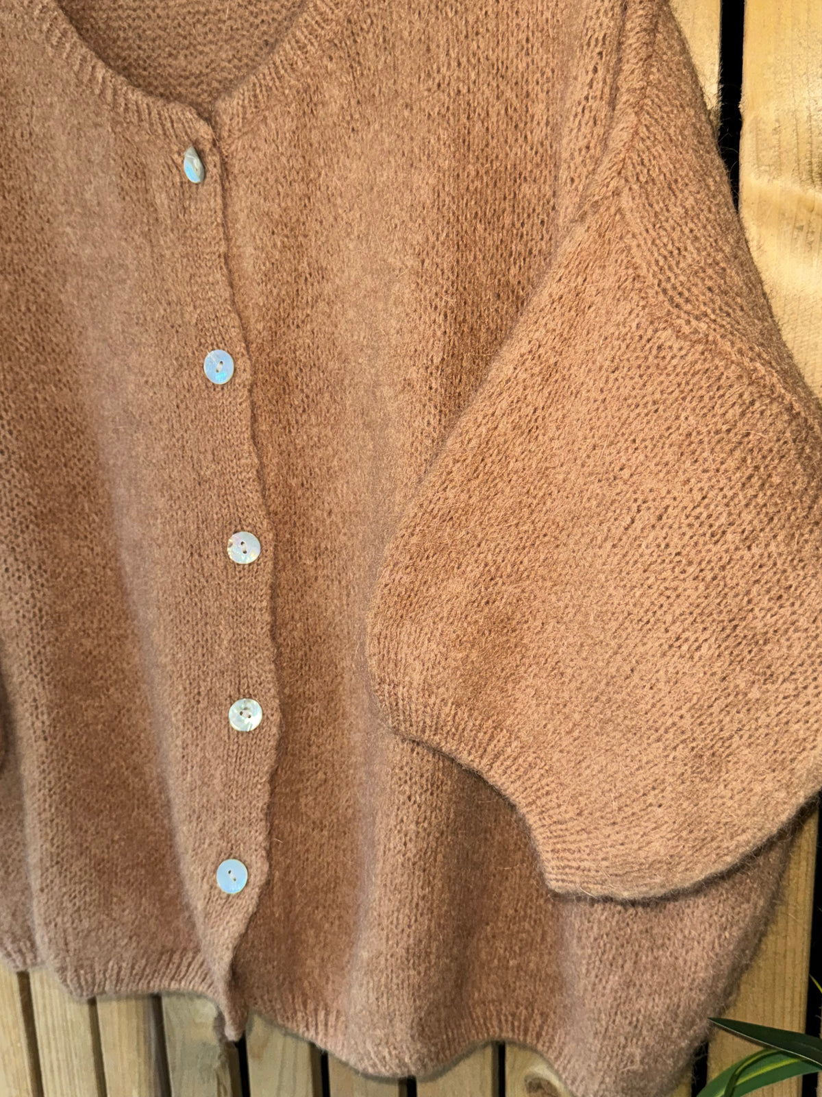 Mohair Cropped Sleeve Cardigan - Camel