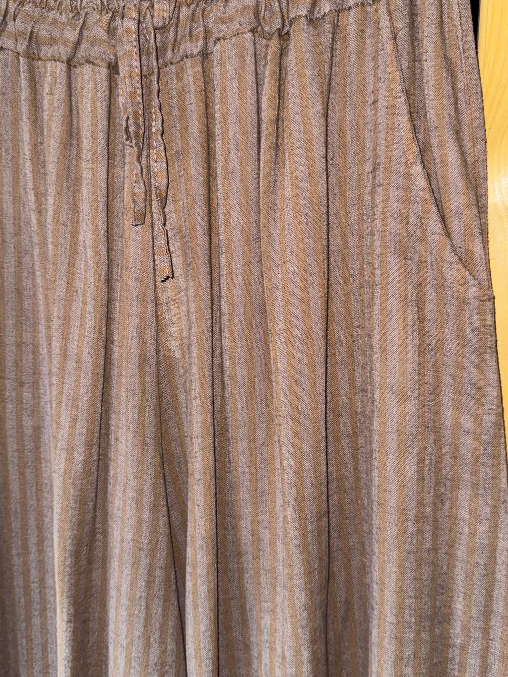 Linen Wider Leg Stripe Trouser - Chocolate
