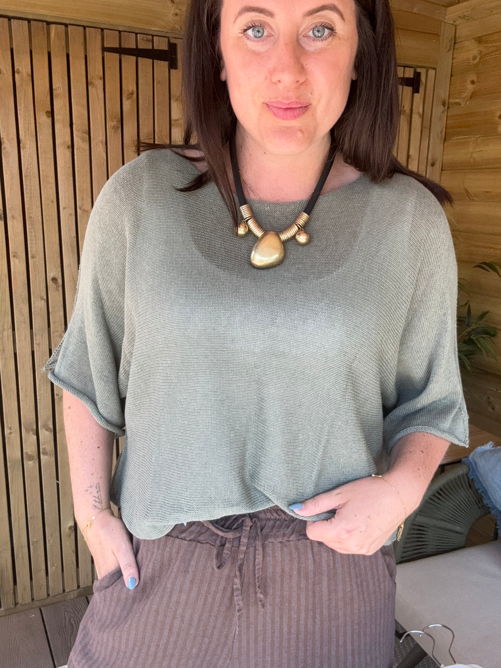 Fine Knit Cropped Top - Khaki
