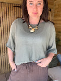 Fine Knit Cropped Top - Khaki