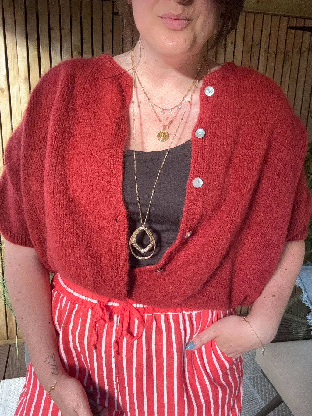 Mohair Cropped Sleeve Cardigan