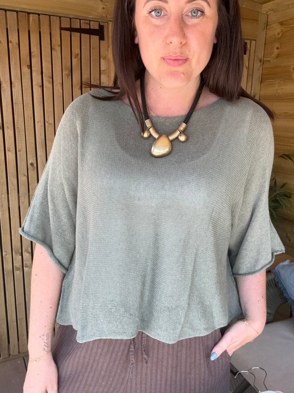 Fine Knit Cropped Top - Khaki