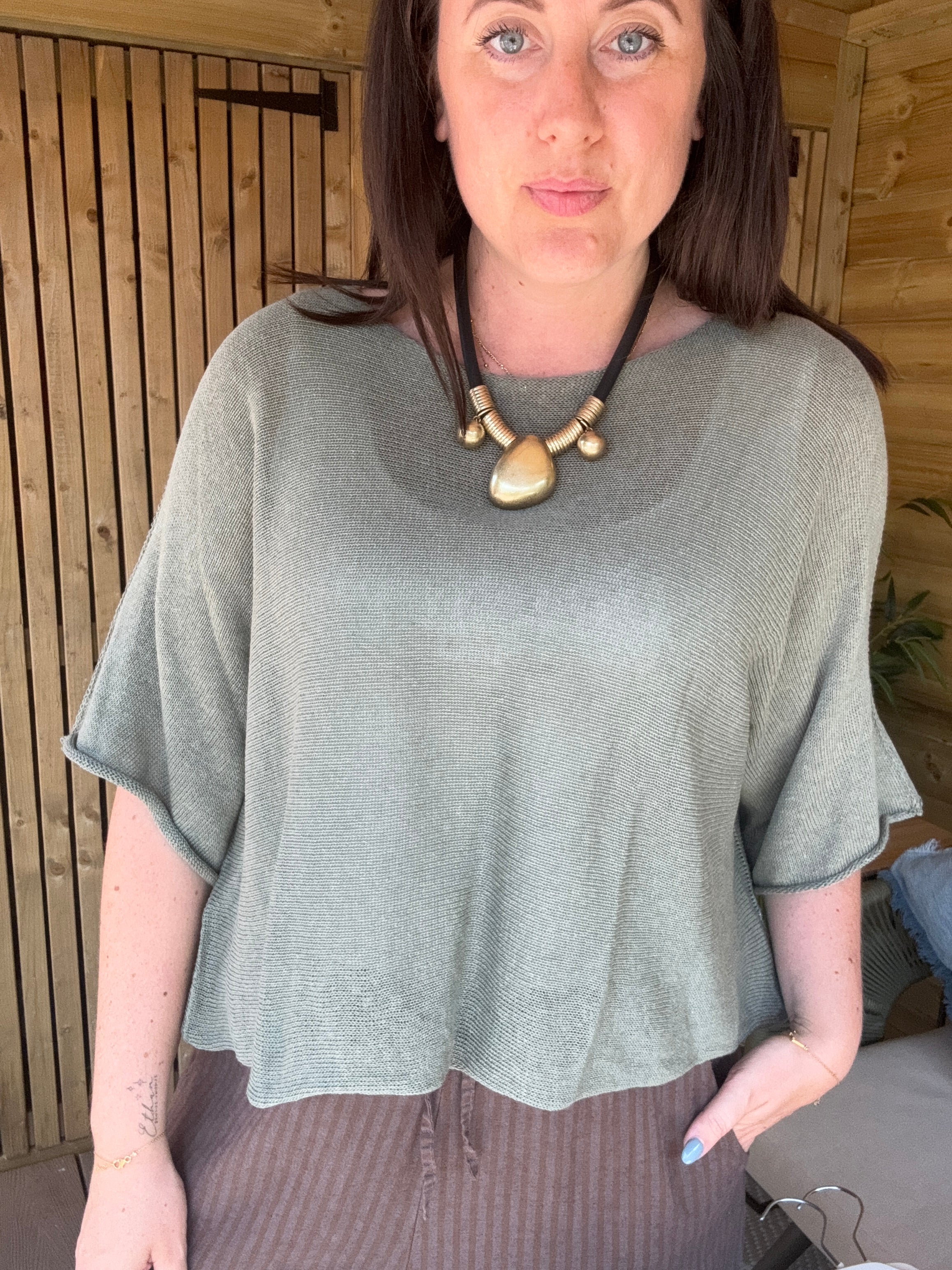 Fine Knit Cropped Top - Khaki
