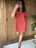 Gingham Puff Sleeve Dress - Burnt Orange