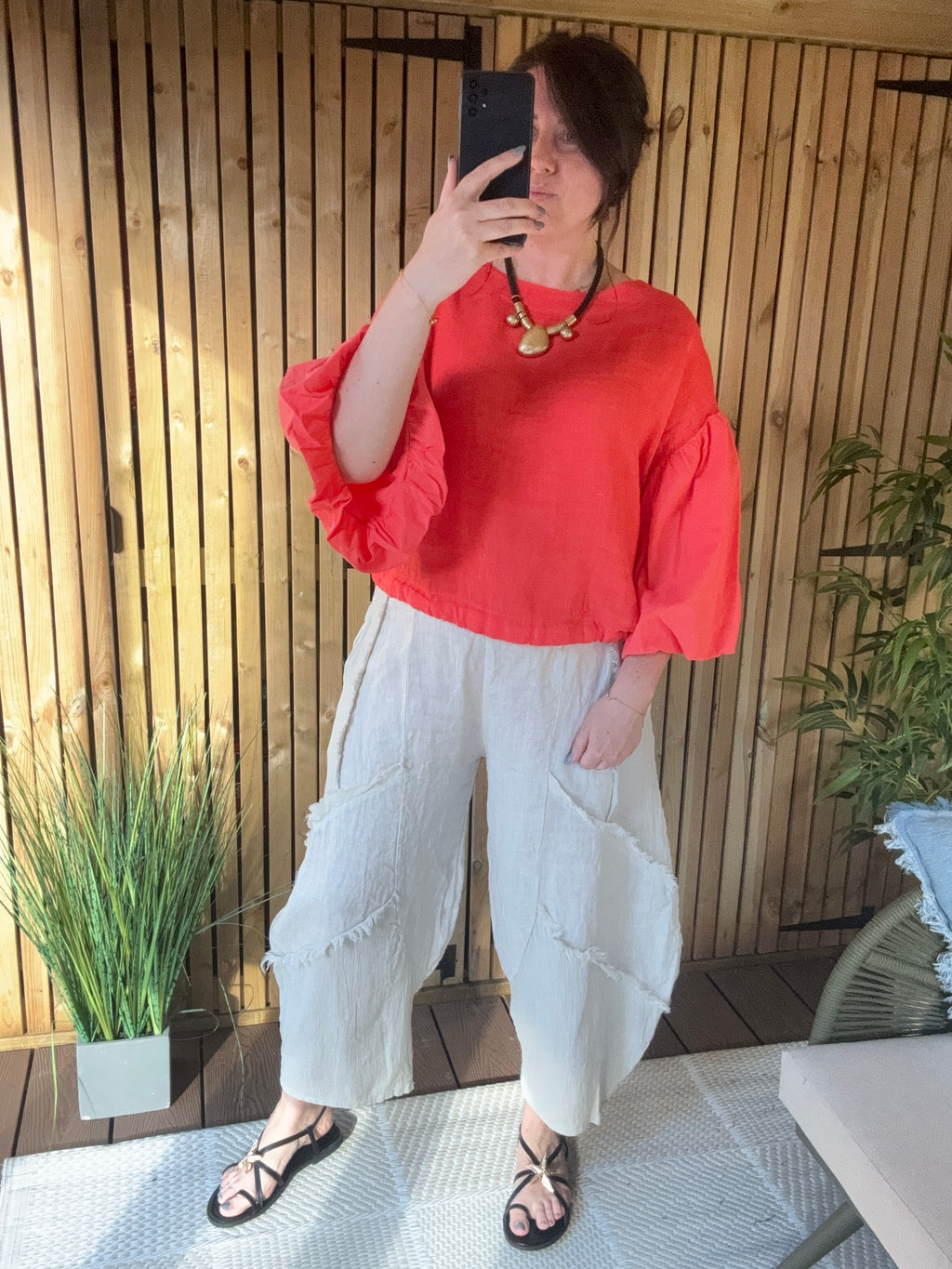 Balloon Sleeve Linen Top