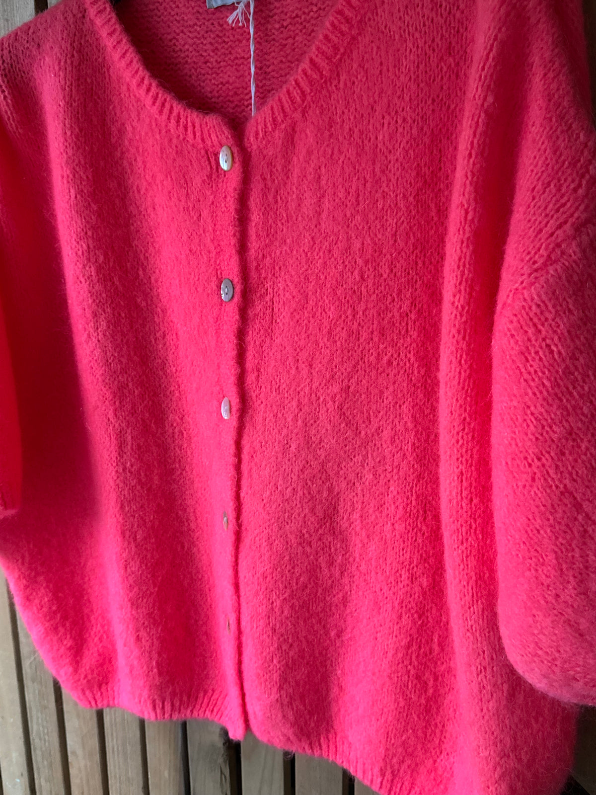 Mohair Cropped Sleeve Cardigan - Coral