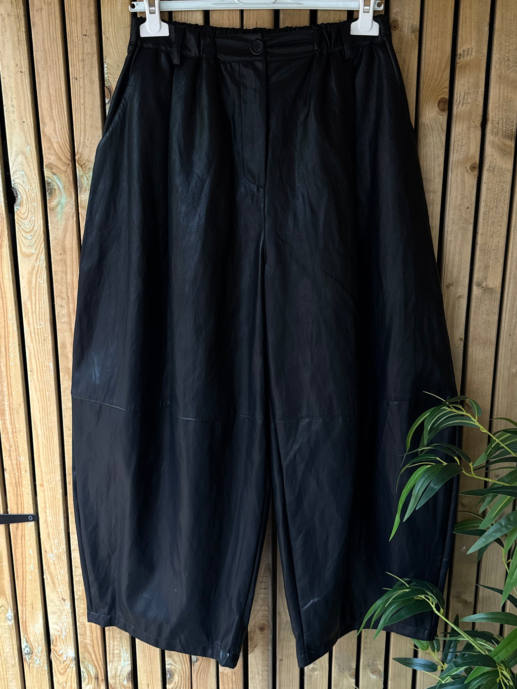 Faux Leather Barrel Trouser