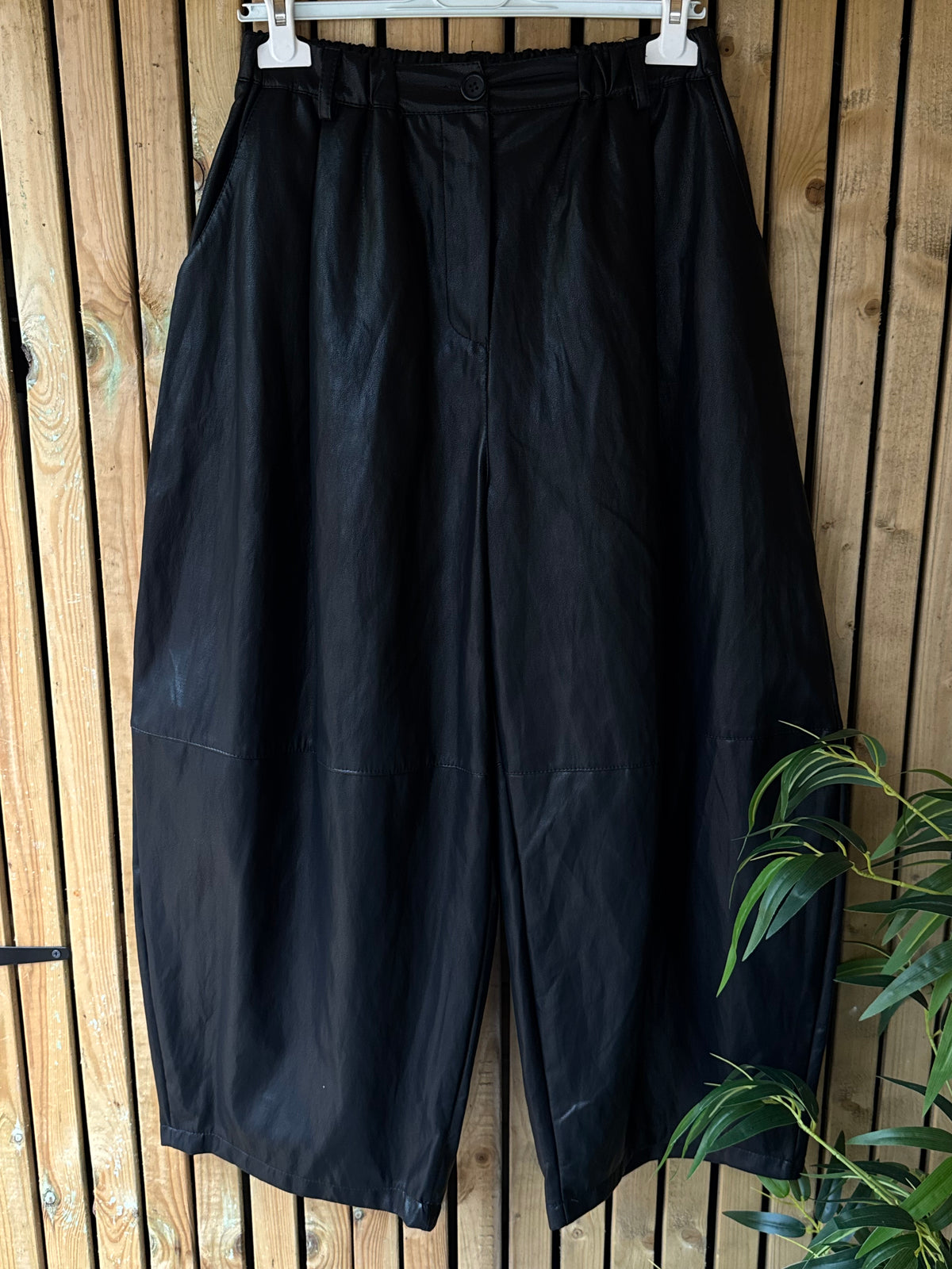 Faux Leather Barrel Trouser