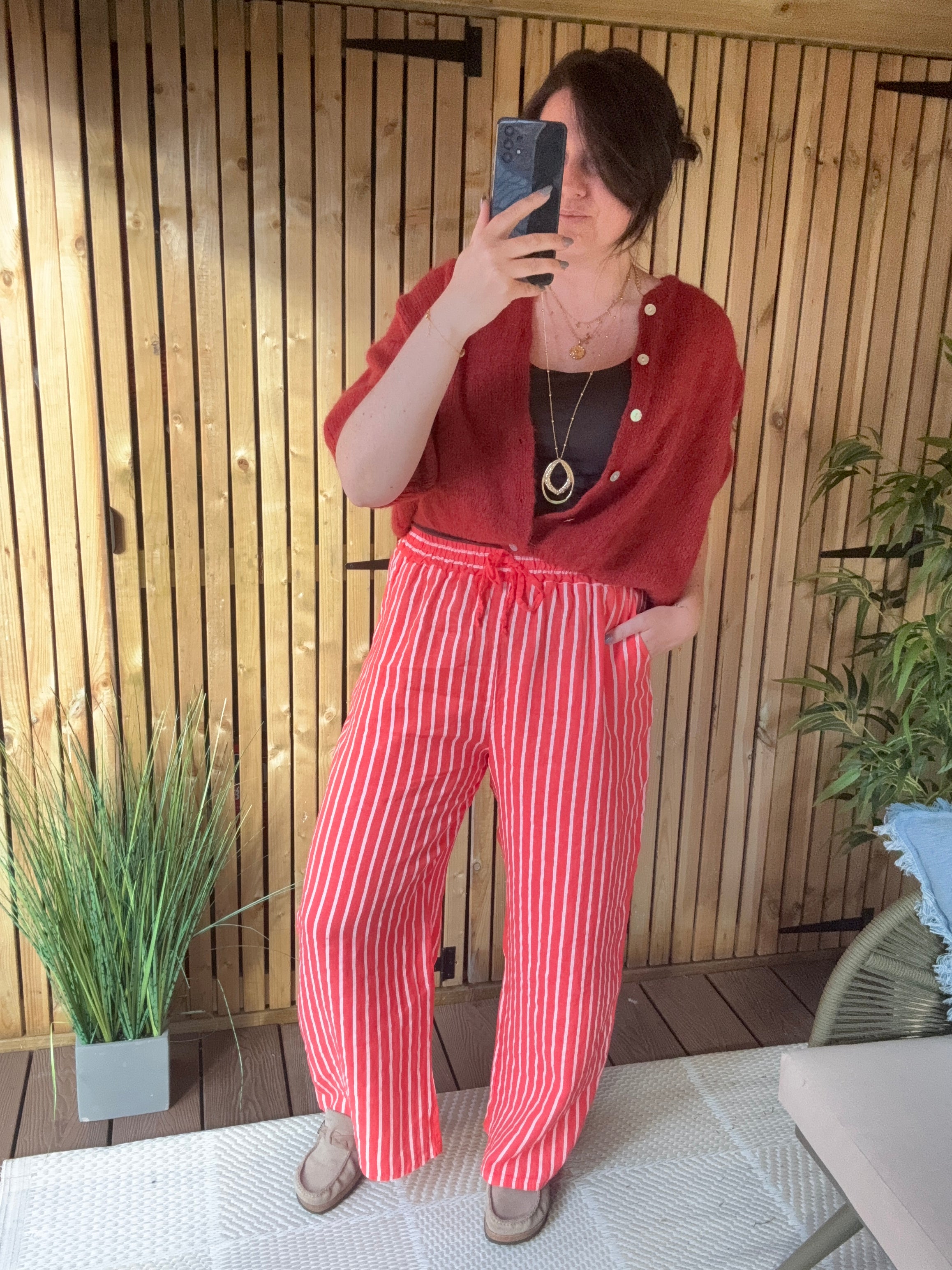 Pinstripe Linen Wide Leg Trousers