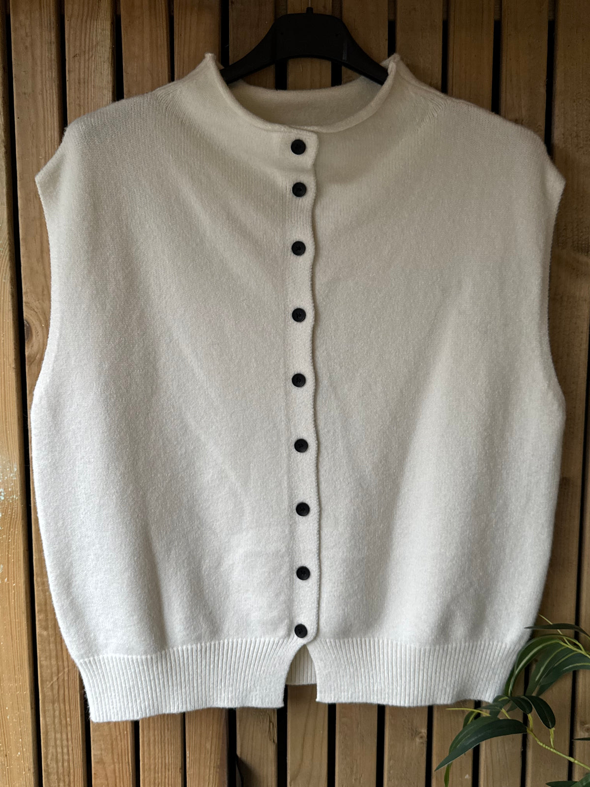 Button Down Soft Knit Tank Top - Cream
