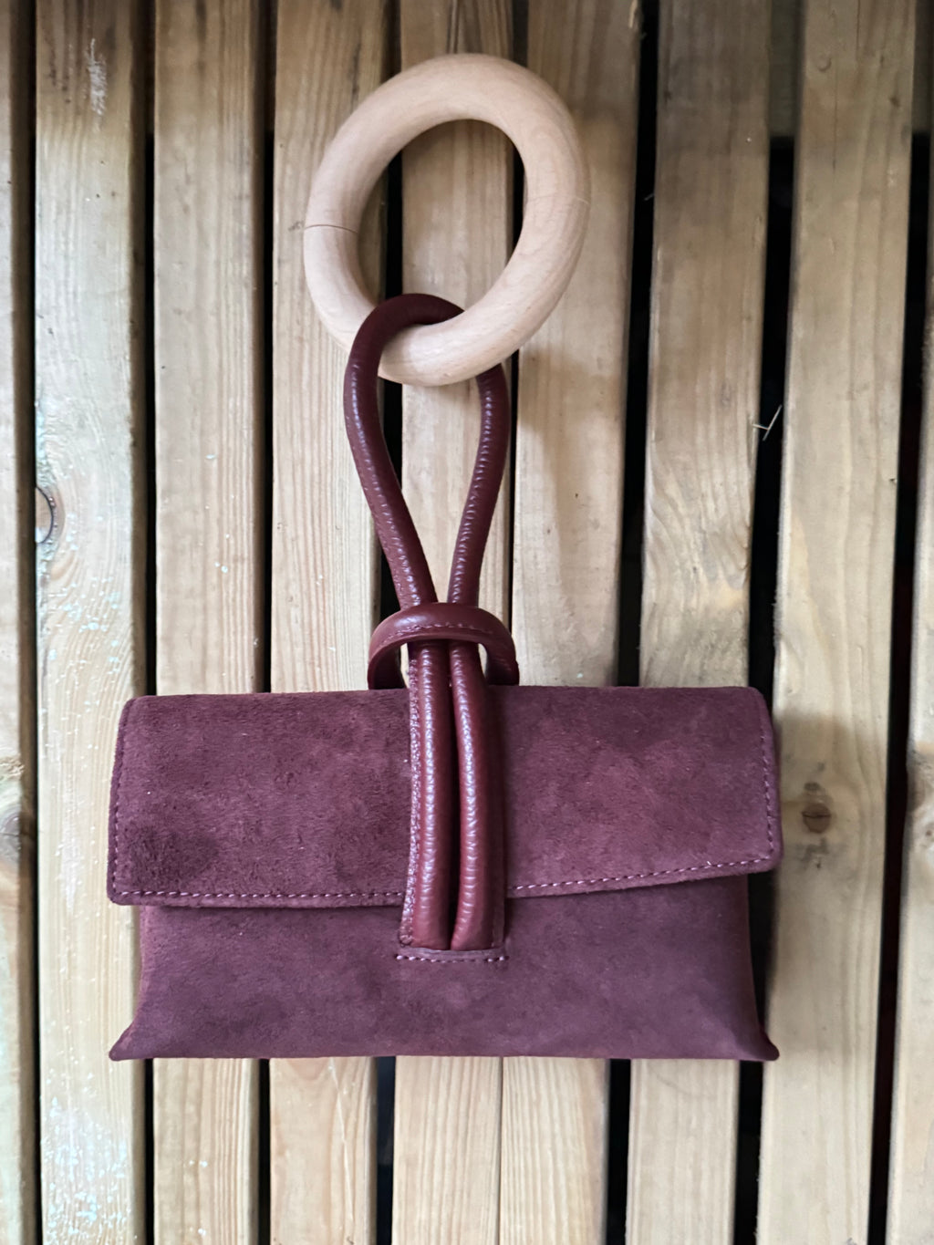 Suede Clutch Bag with Leather Loop Handle