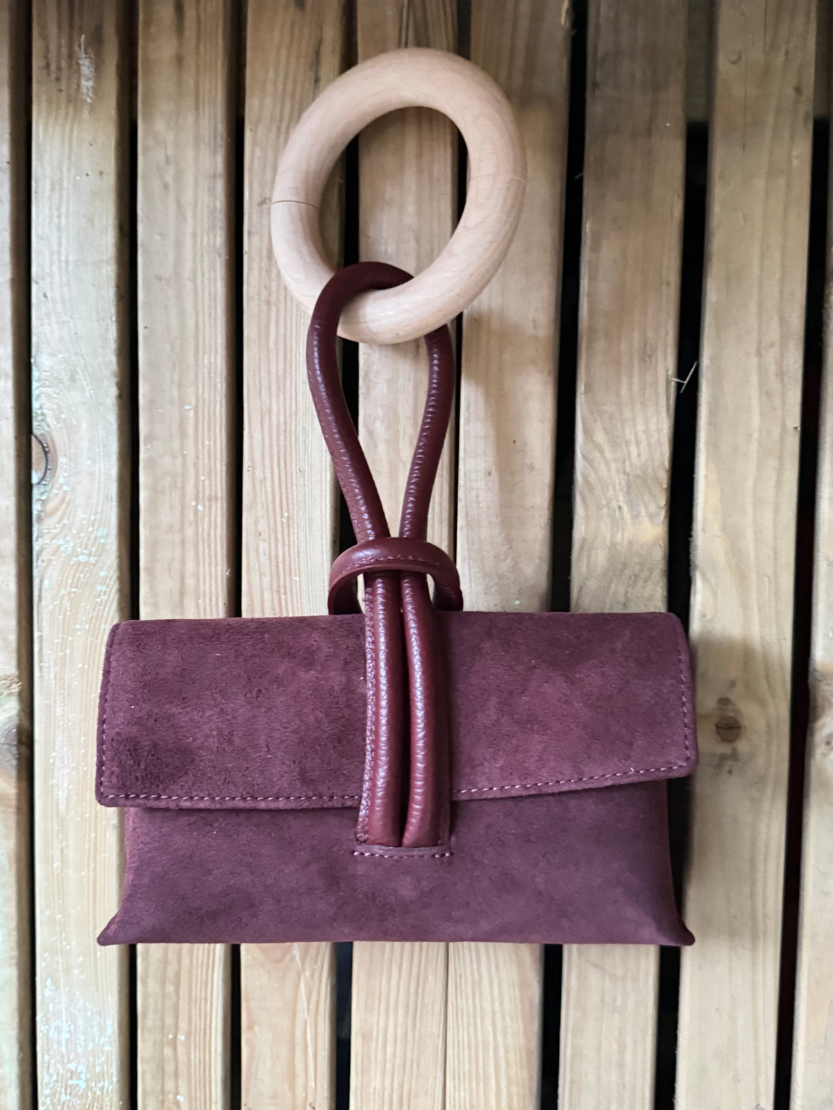 Suede Clutch Bag with Leather Loop Handle