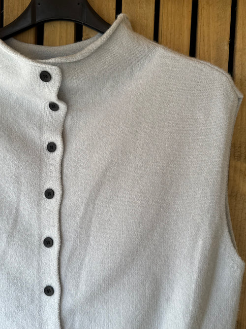 Button Down Soft Knit Tank Top - Icy Blue