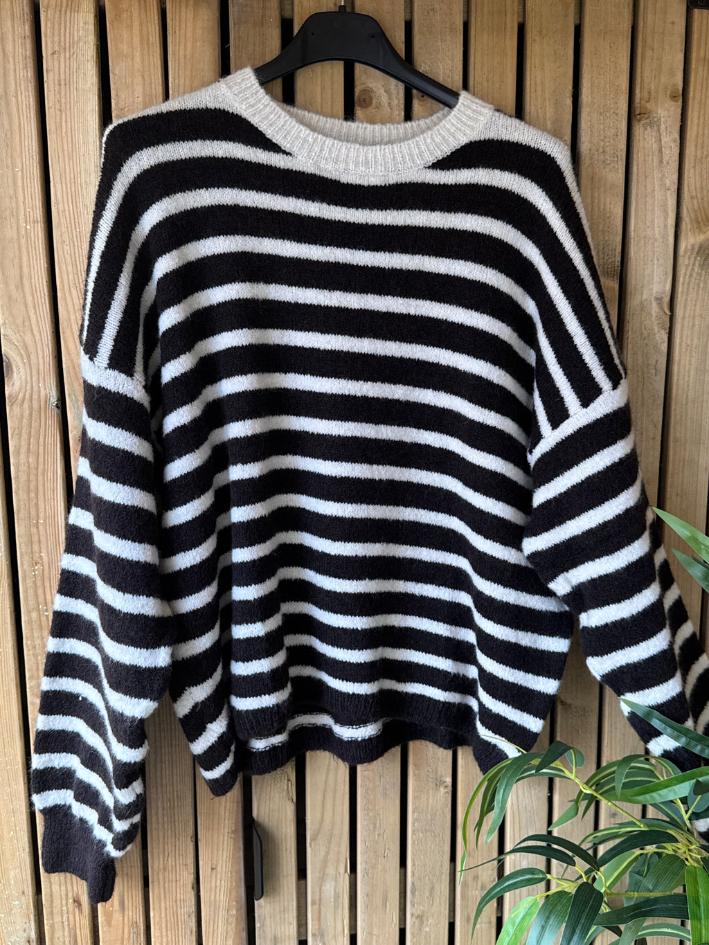 Baby Alpaca Stripe Jumper - Chocolate & Cream