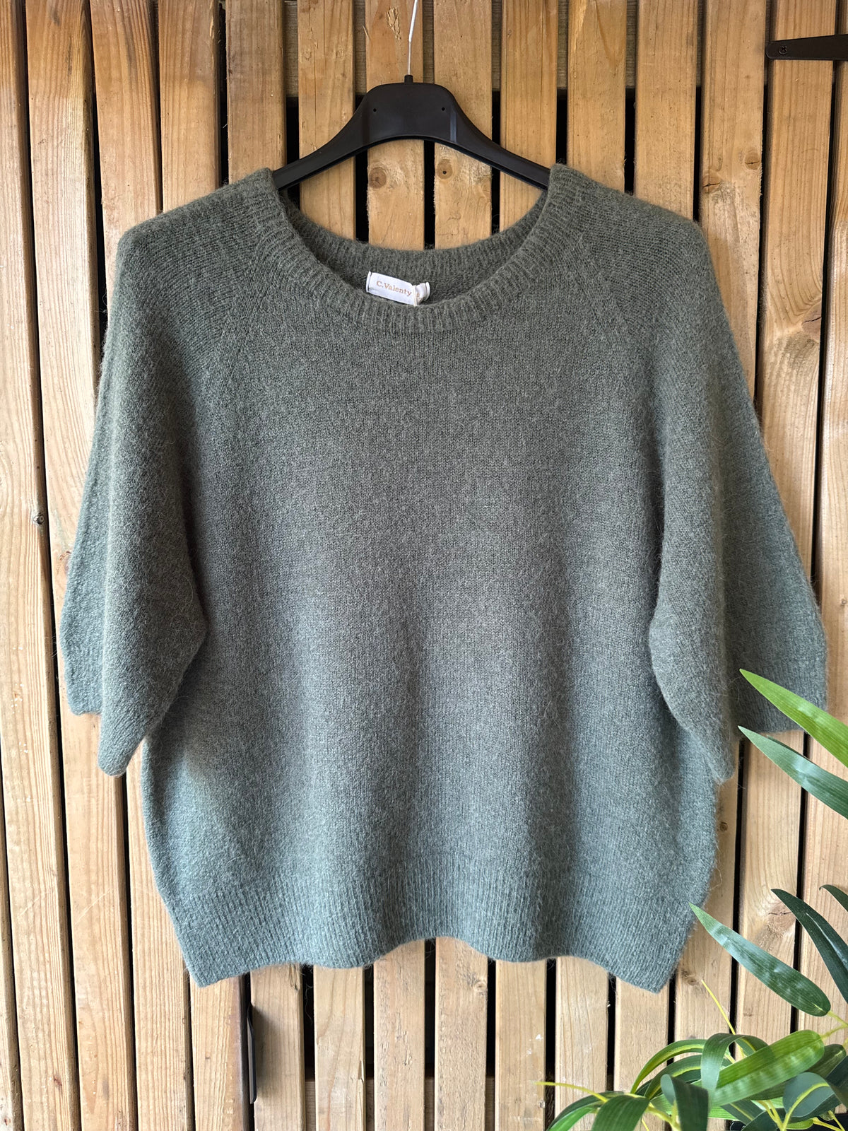 Mohair Cropped Sleeve Jumper - Khaki