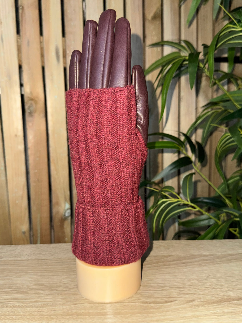 Leather & Knit Layered Gloves - Oxblood