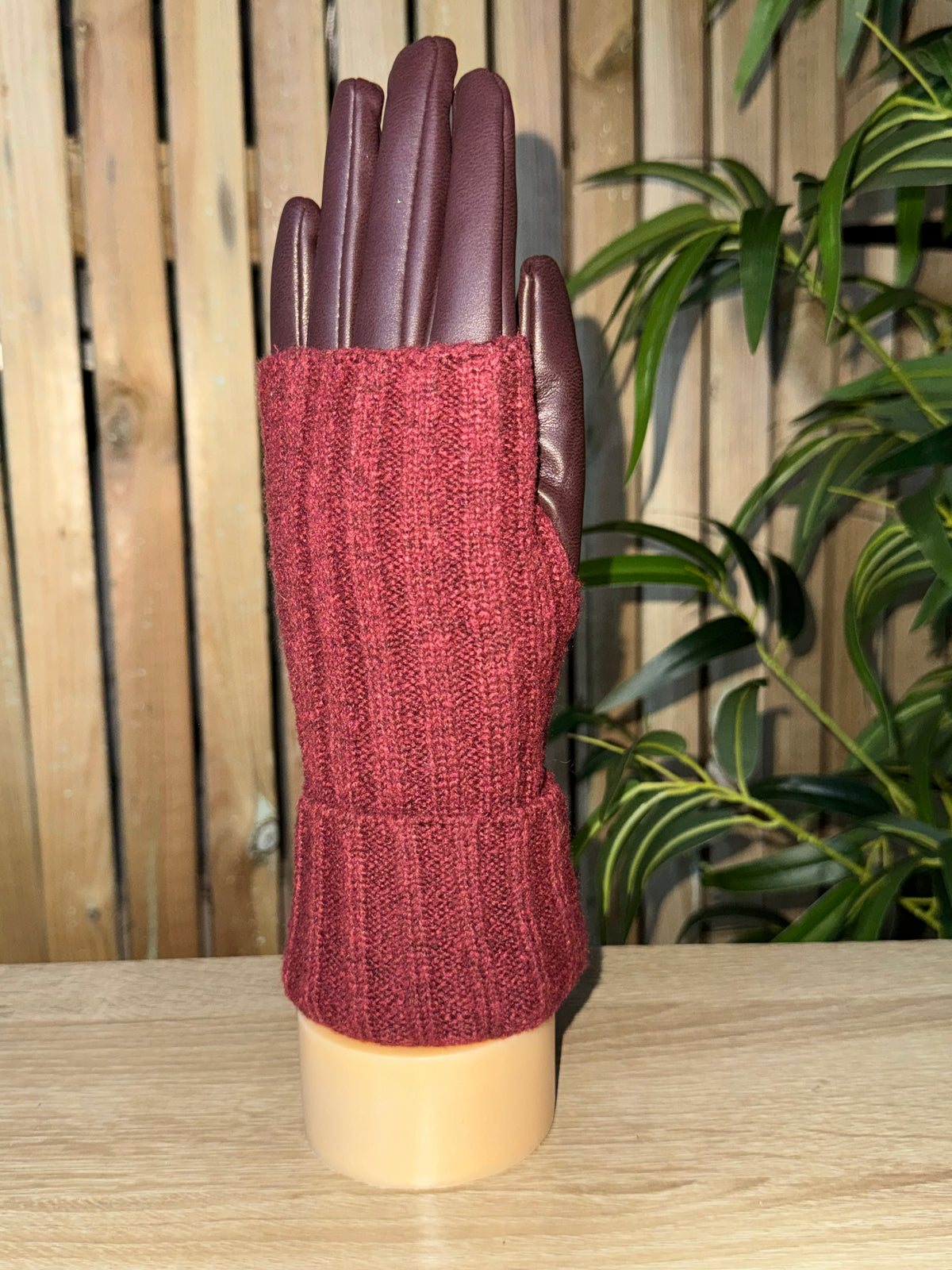 Leather & Knit Layered Gloves - Oxblood