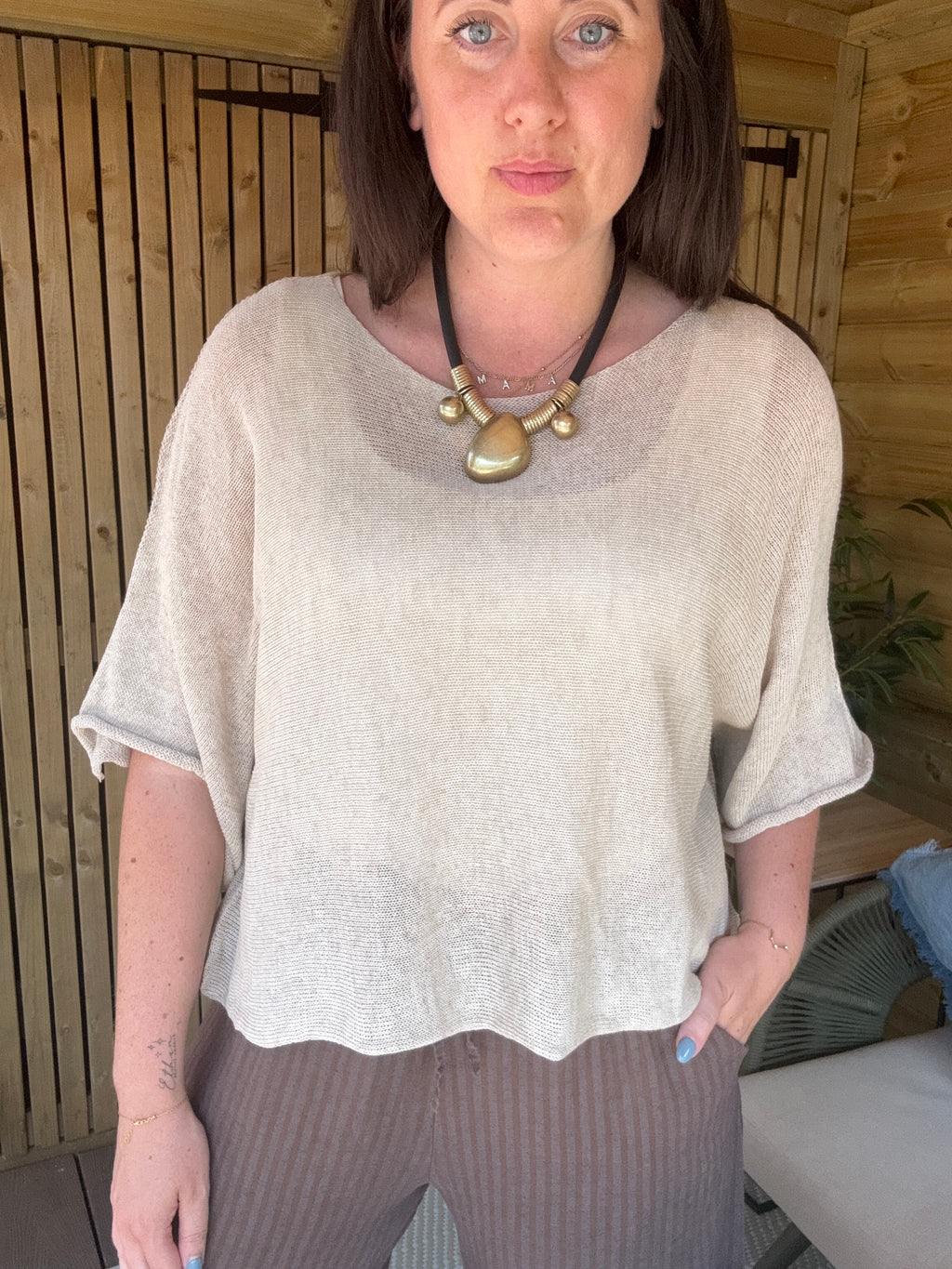 Fine Knit Cropped Top - Stone
