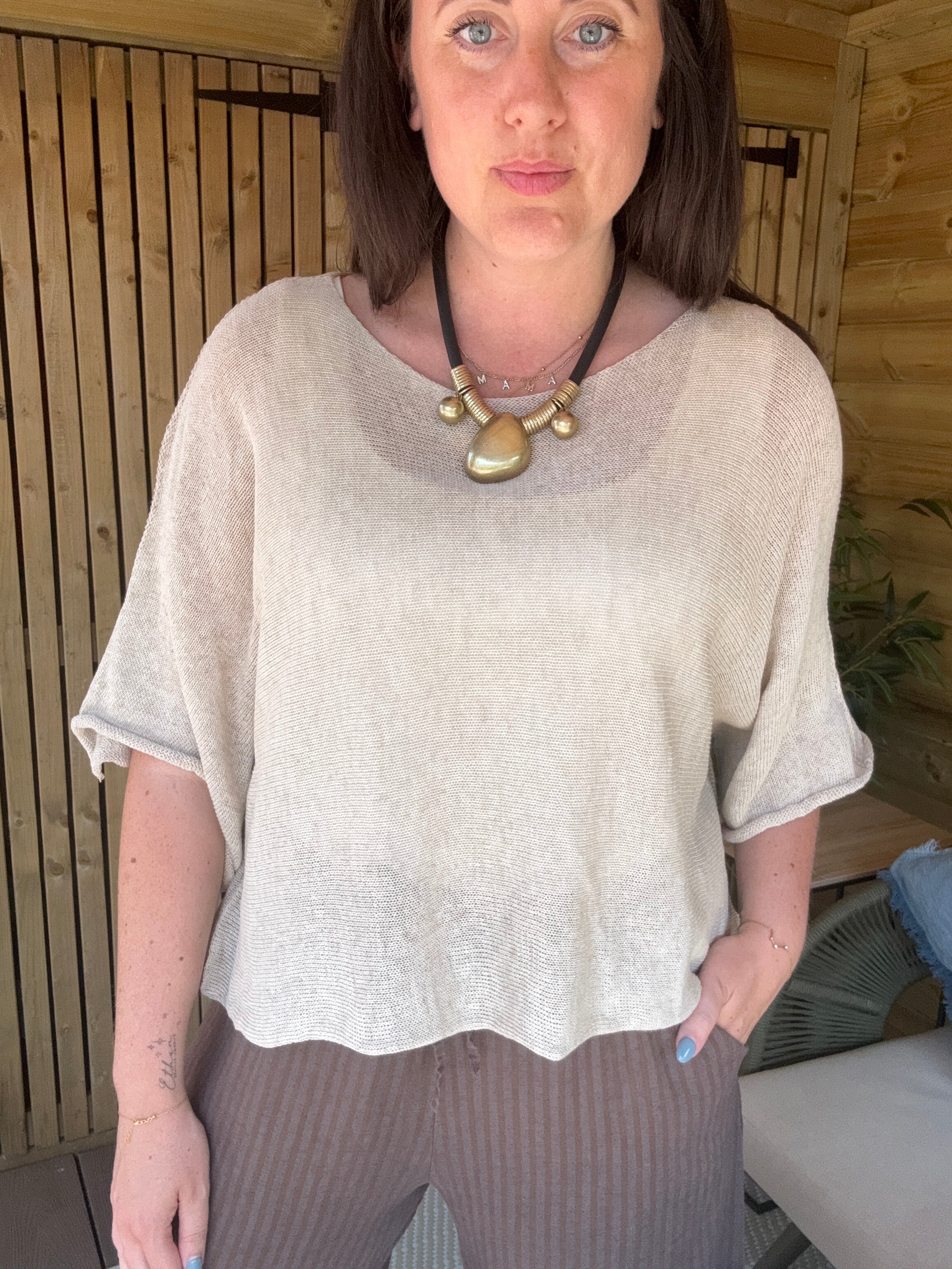Fine Knit Cropped Top - Stone
