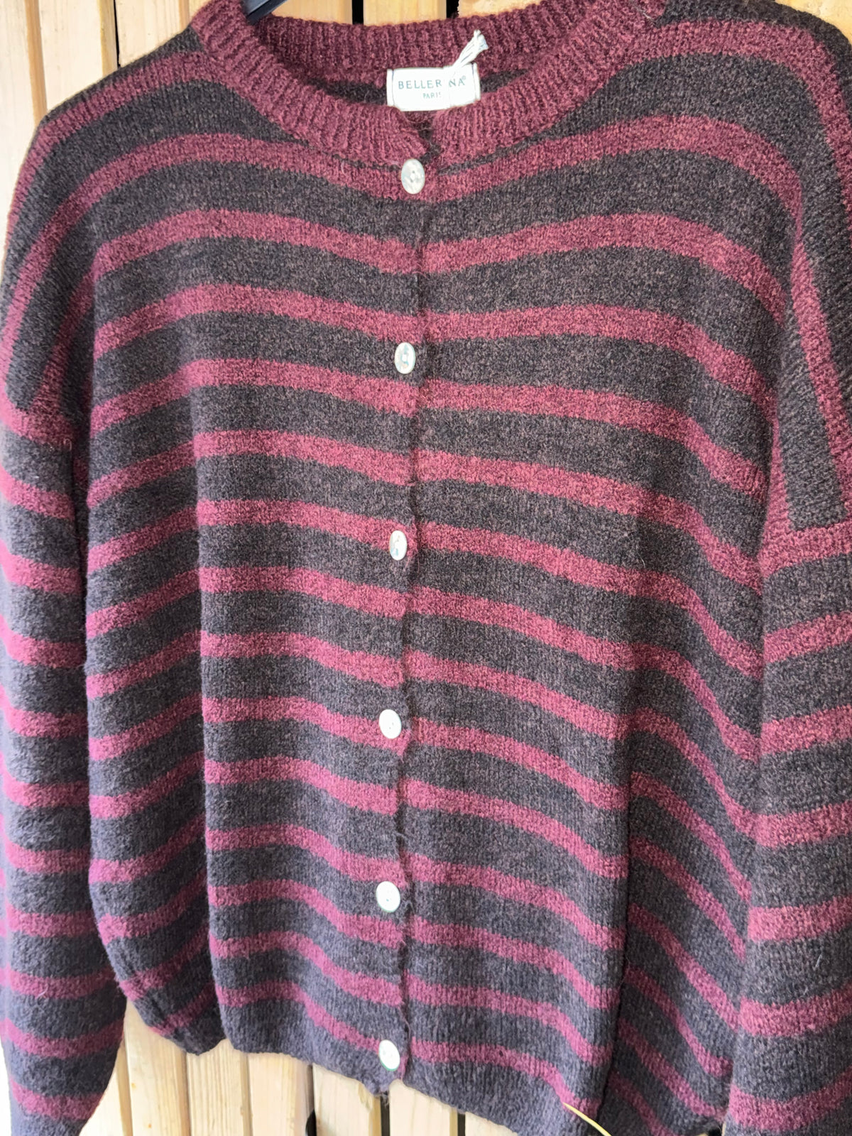 Baby Alpaca Stripe Cardigan - Chocolate & Wine