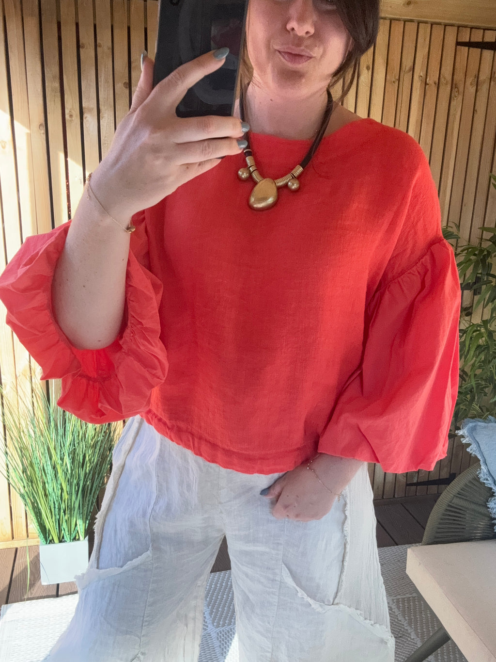 Balloon Sleeve Linen Top