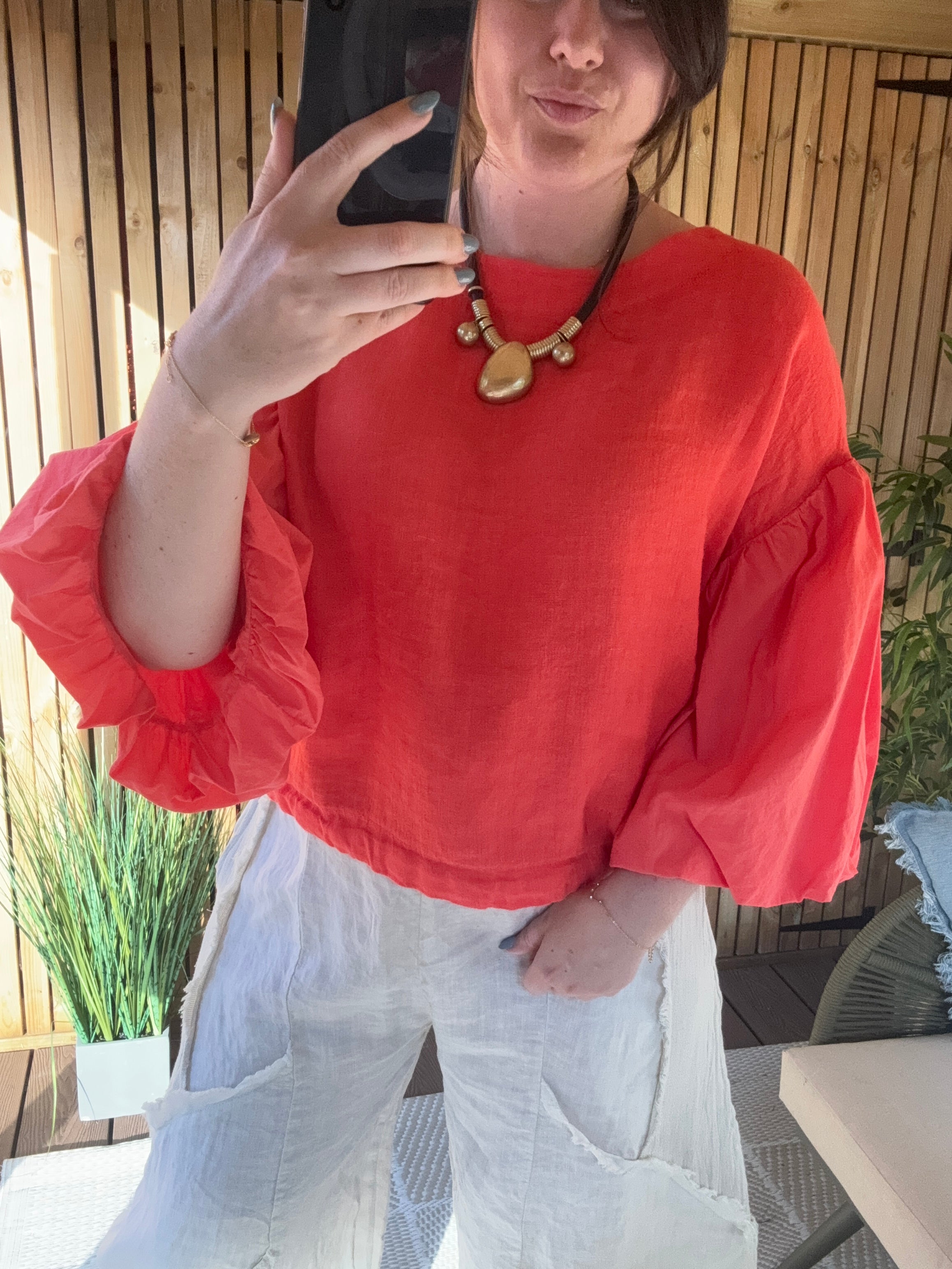 Balloon Sleeve Linen Top