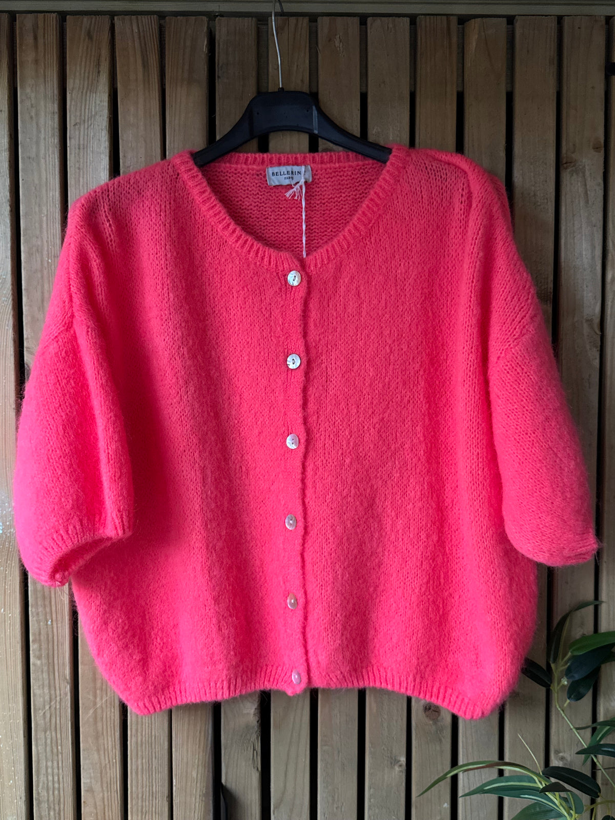 Mohair Cropped Sleeve Cardigan - Coral