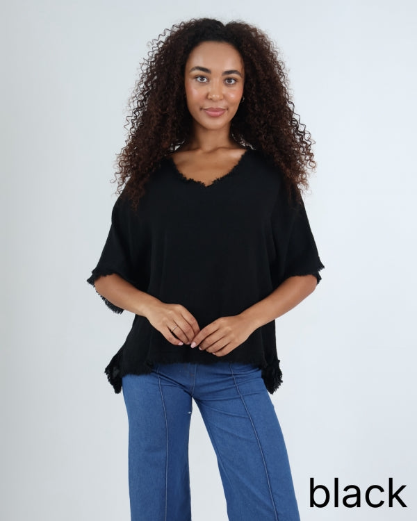 Freyed Edge Gauze Linen Top