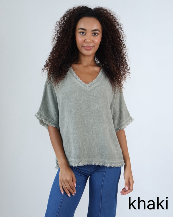 Freyed Edge Gauze Linen Top