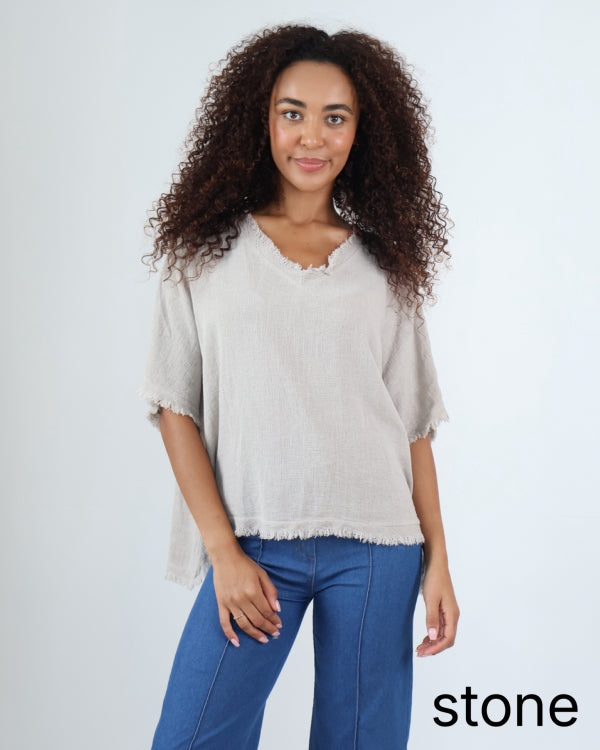 Freyed Edge Gauze Linen Top